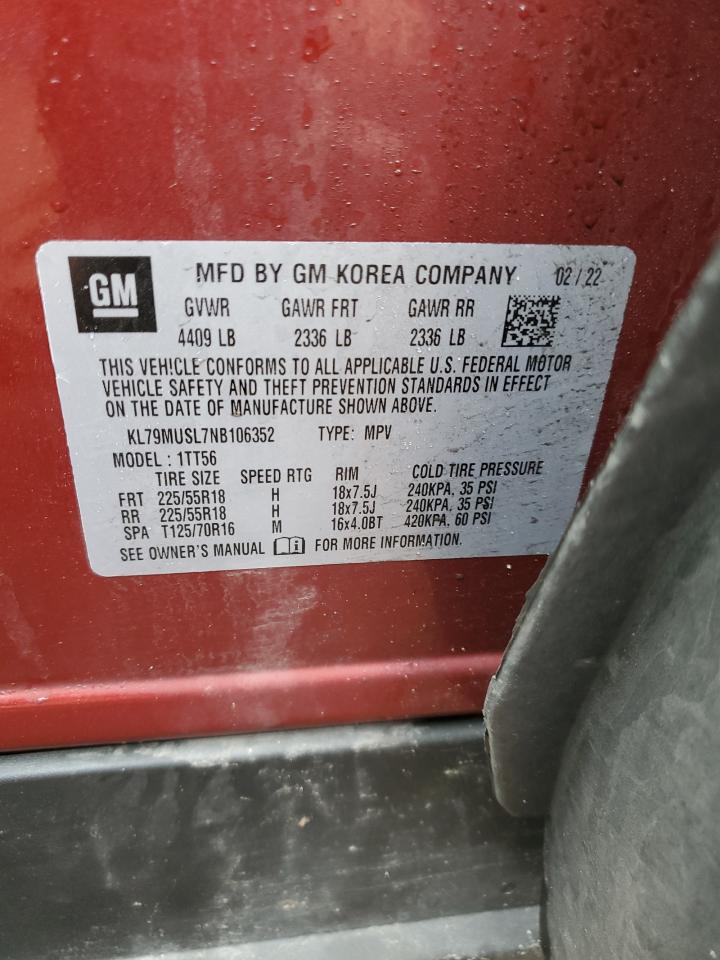 2022 CHEVROLET TRAILBLAZER RS VIN:KL79MUSL7NB106352