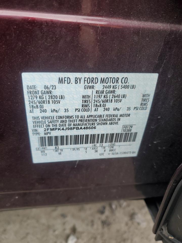 2023 FORD EDGE SEL VIN:2FMPK4J98PBA48606