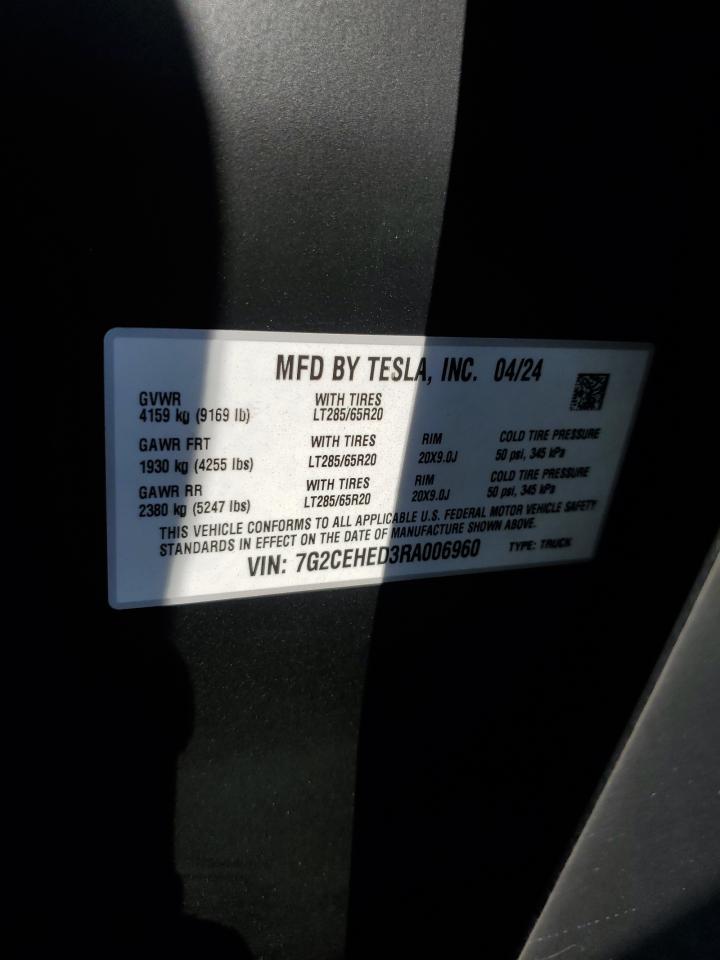 2024 TESLA CYBERTRUCK VIN:7G2CEHED3RA006960