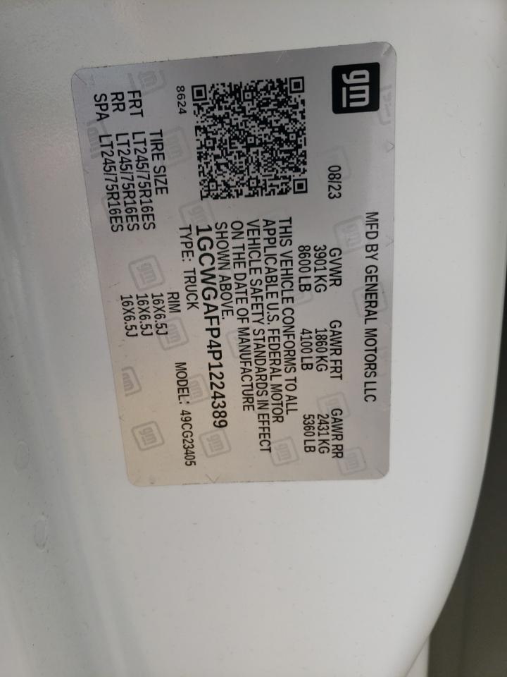 2023 CHEVROLET EXPRESS G2500 VIN:1GCWGAFP4P1224389