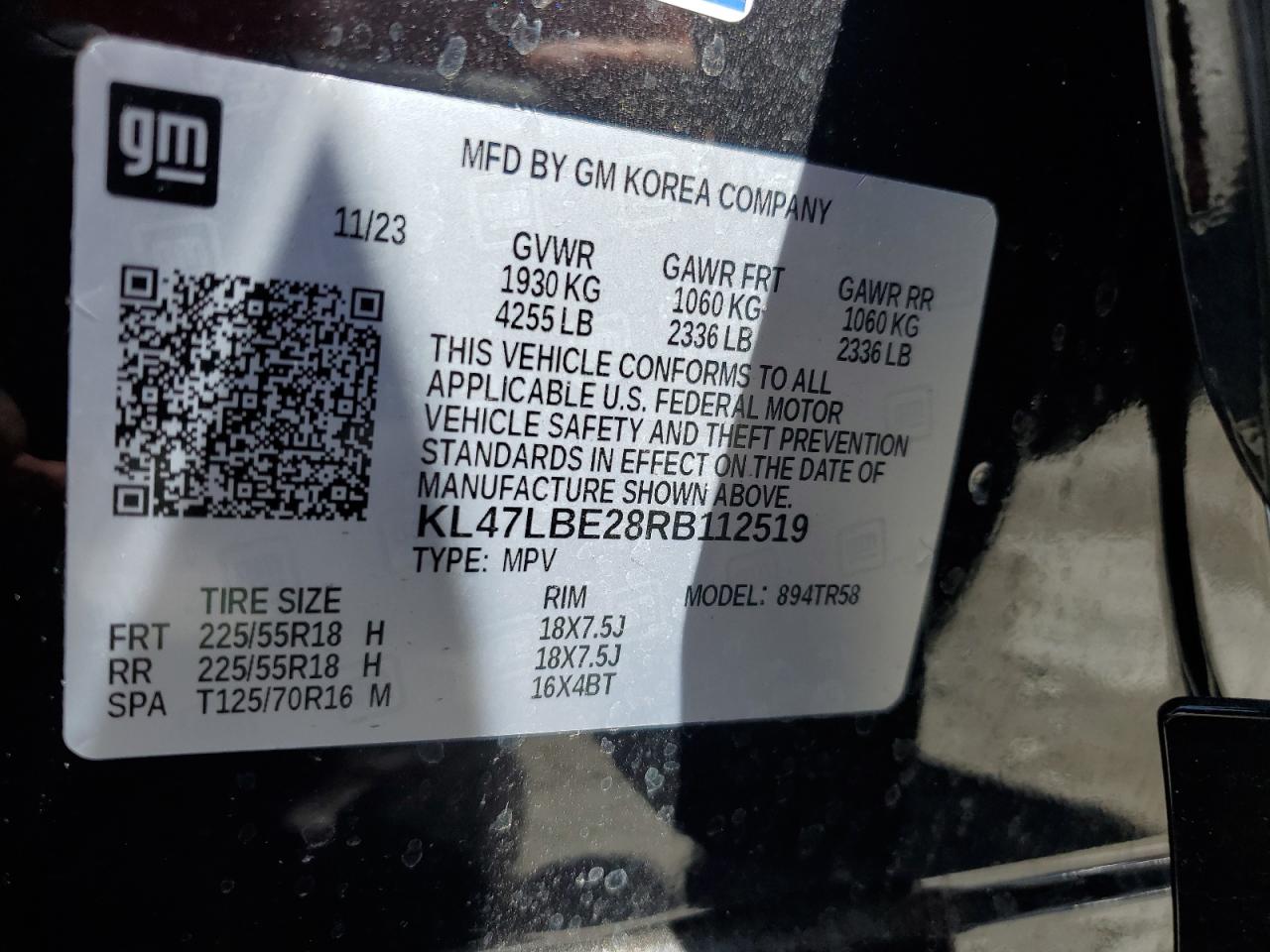 2024 BUICK ENVISTA SPORT TOURING VIN:KL47LBE28RB112519