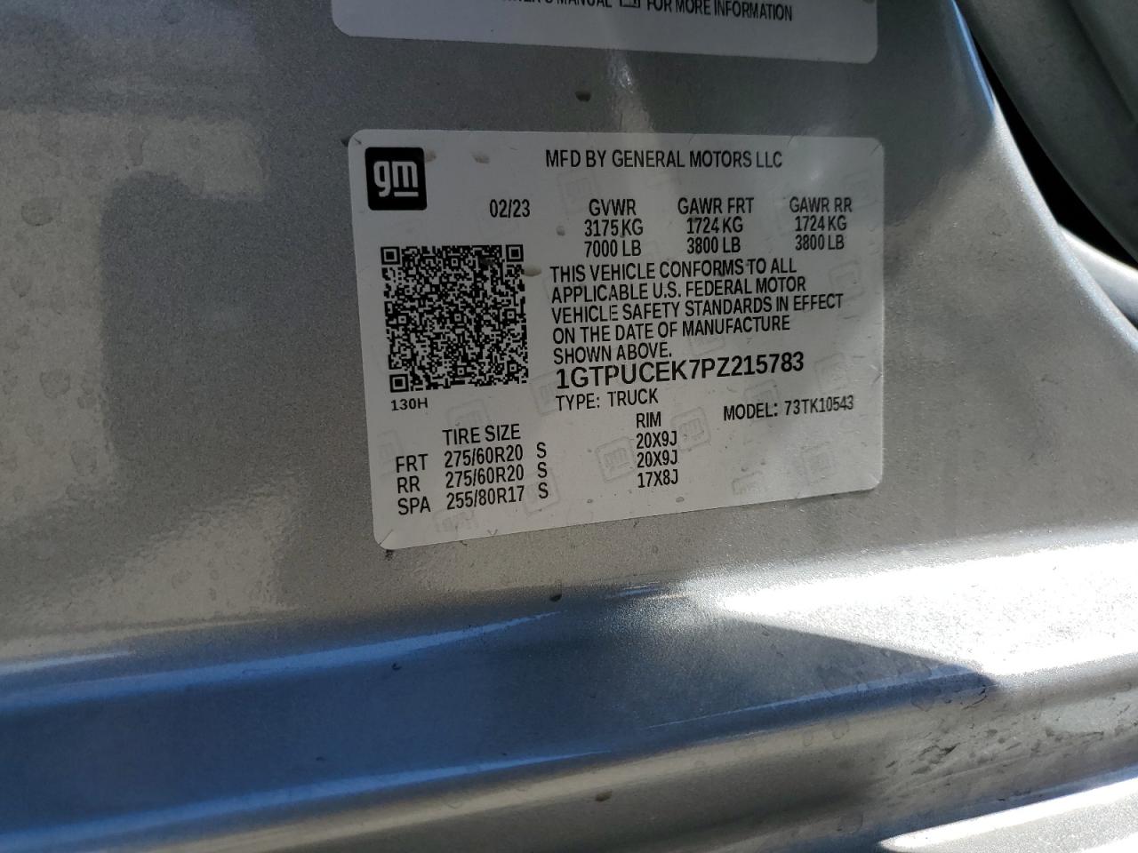 2023 GMC SIERRA K1500 ELEVATION VIN:1GTPUCEK7PZ215783