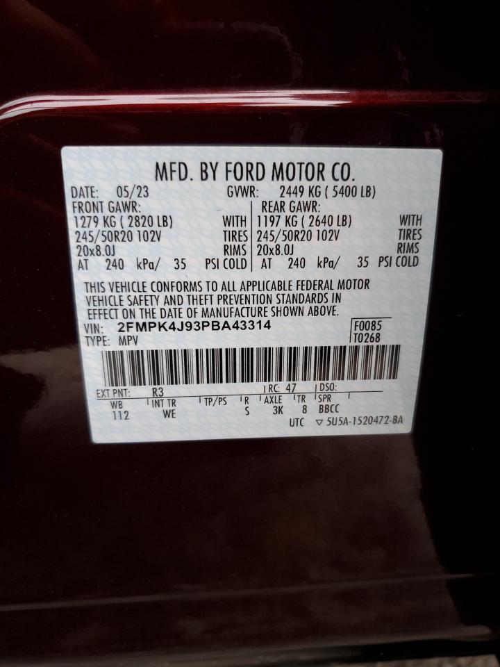2023 FORD EDGE SEL VIN:2FMPK4J93PBA43314