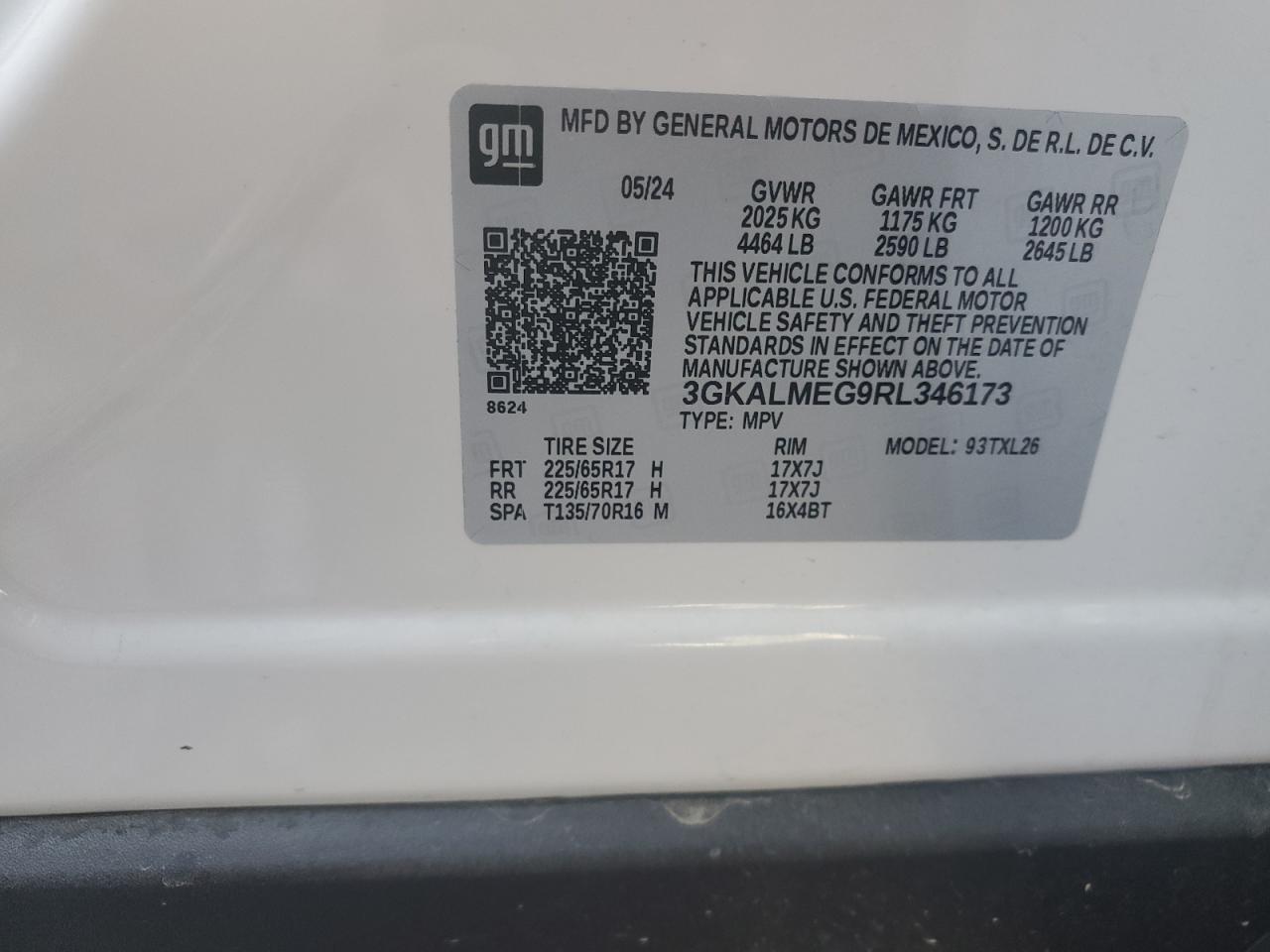 2024 GMC TERRAIN SLE VIN:3GKALMEG9RL346173