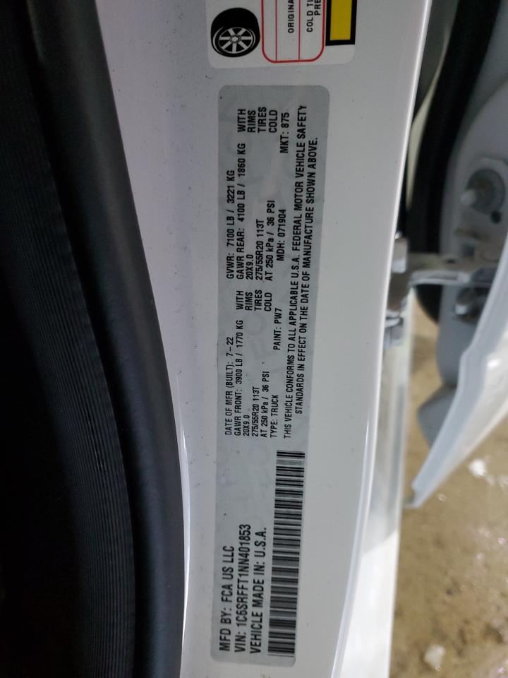 2022 RAM 1500 BIG HORN/LONE STAR VIN:1C6SRFFT1NN401853