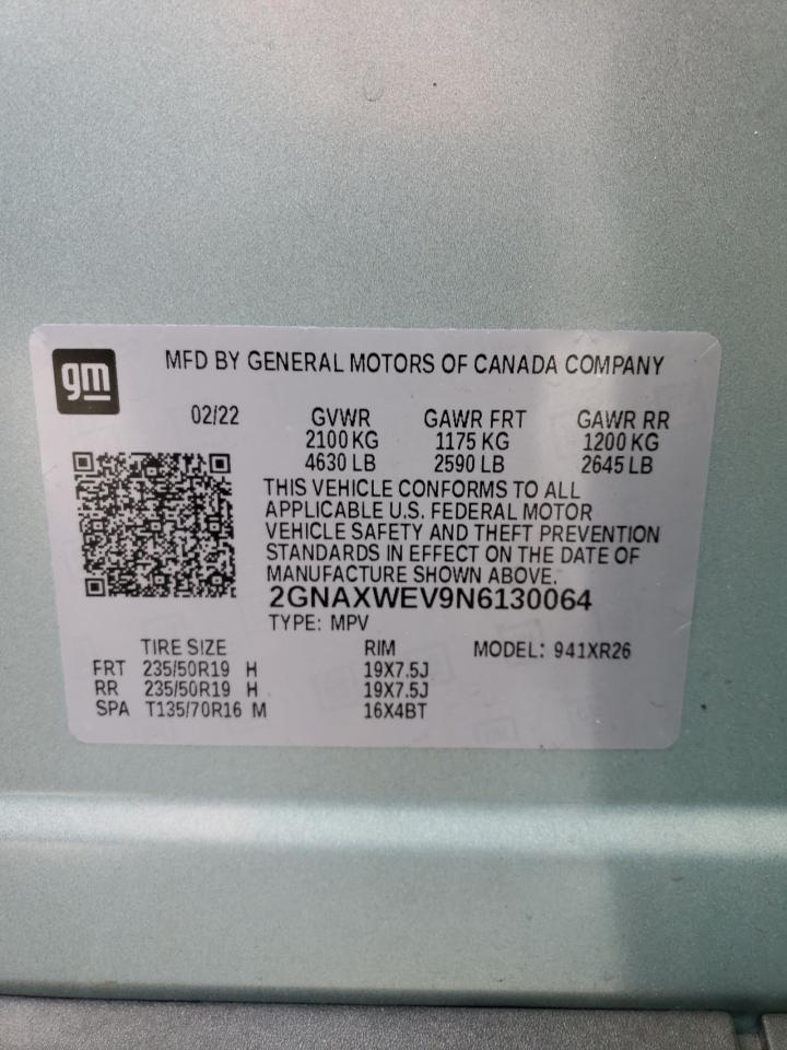 2022 CHEVROLET EQUINOX RS VIN:2GNAXWEV9N6130064