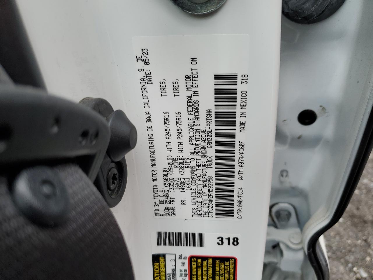 2023 TOYOTA TACOMA DOUBLE CAB VIN:3TMCZ5AN2PM593958