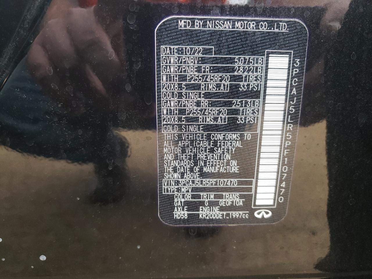 2023 INFINITI QX55 SENSORY VIN:3PCAJ5LR5PF107470