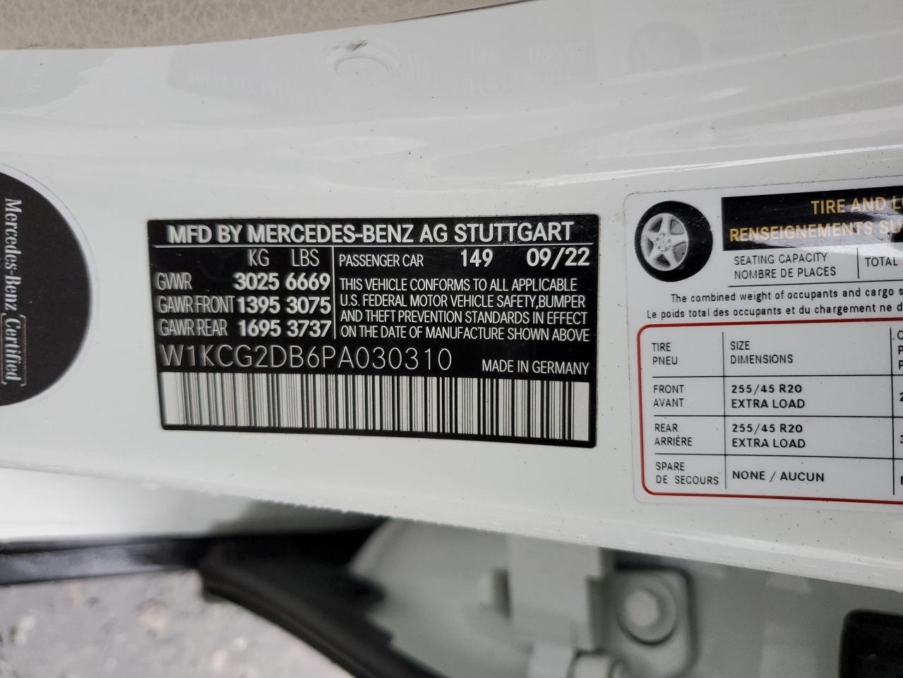 2023 MERCEDES-BENZ EQS SEDAN 450+ VIN:W1KCG2DB6PA030310