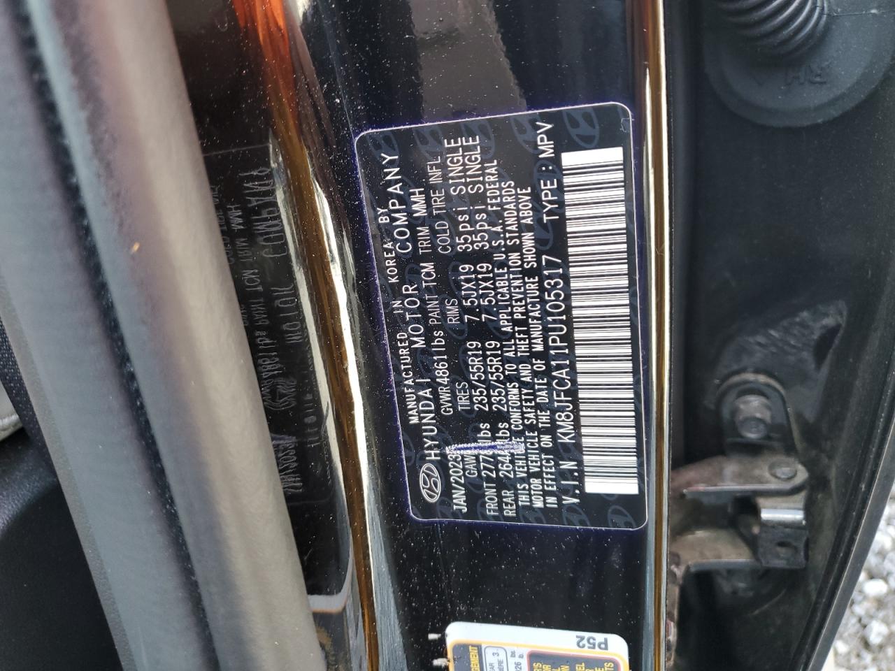 2023 HYUNDAI TUCSON SEL CONVENIENCE VIN:KM8JFCA11PU105317