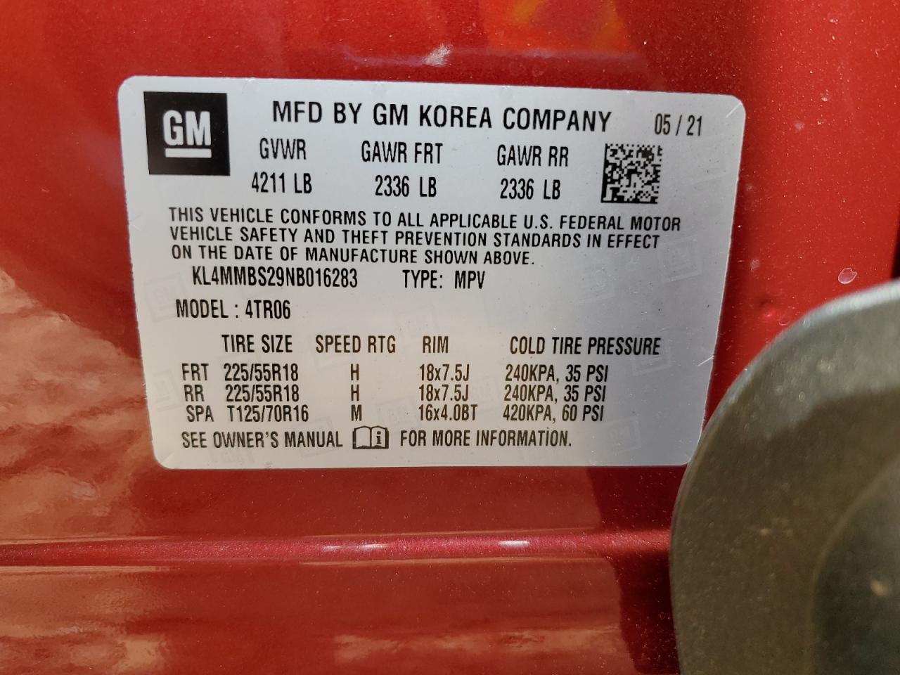 2022 BUICK ENCORE GX PREFERRED VIN:KL4MMBS29NB016283