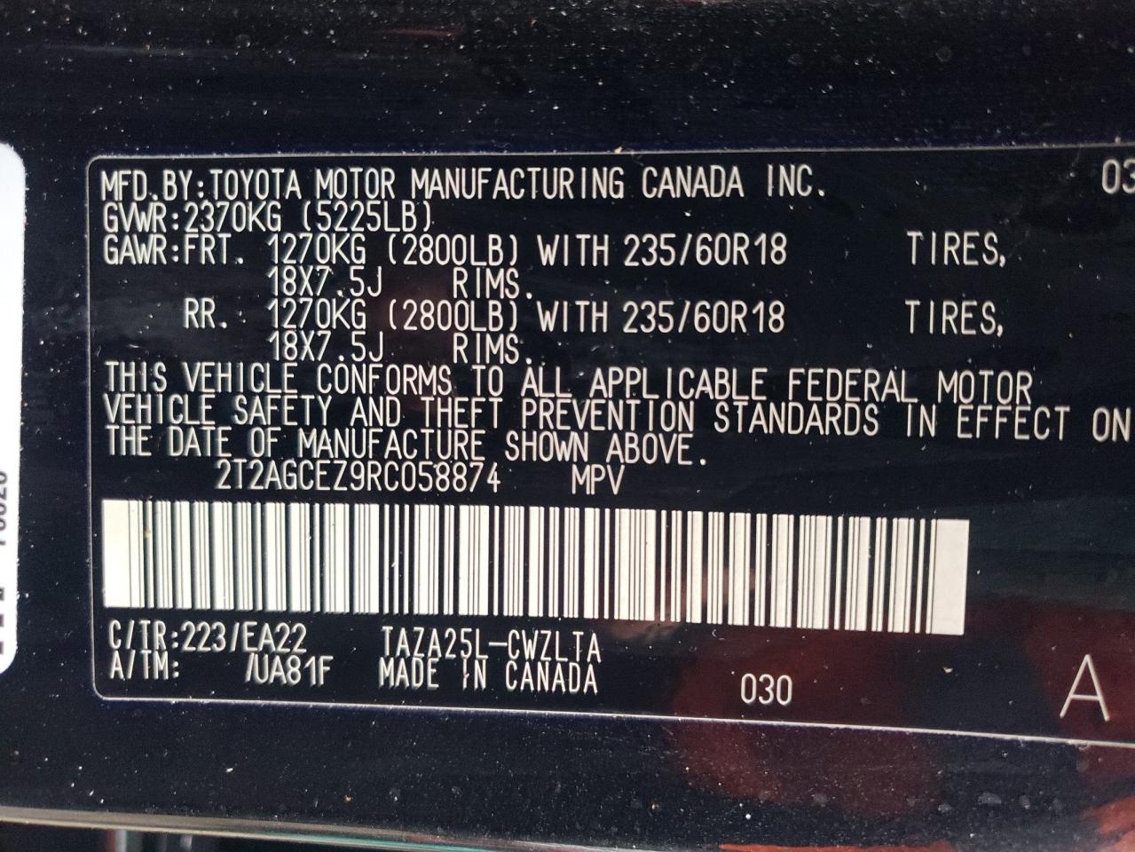 2024 LEXUS NX 350 BASE VIN:2T2AGCEZ9RC058874