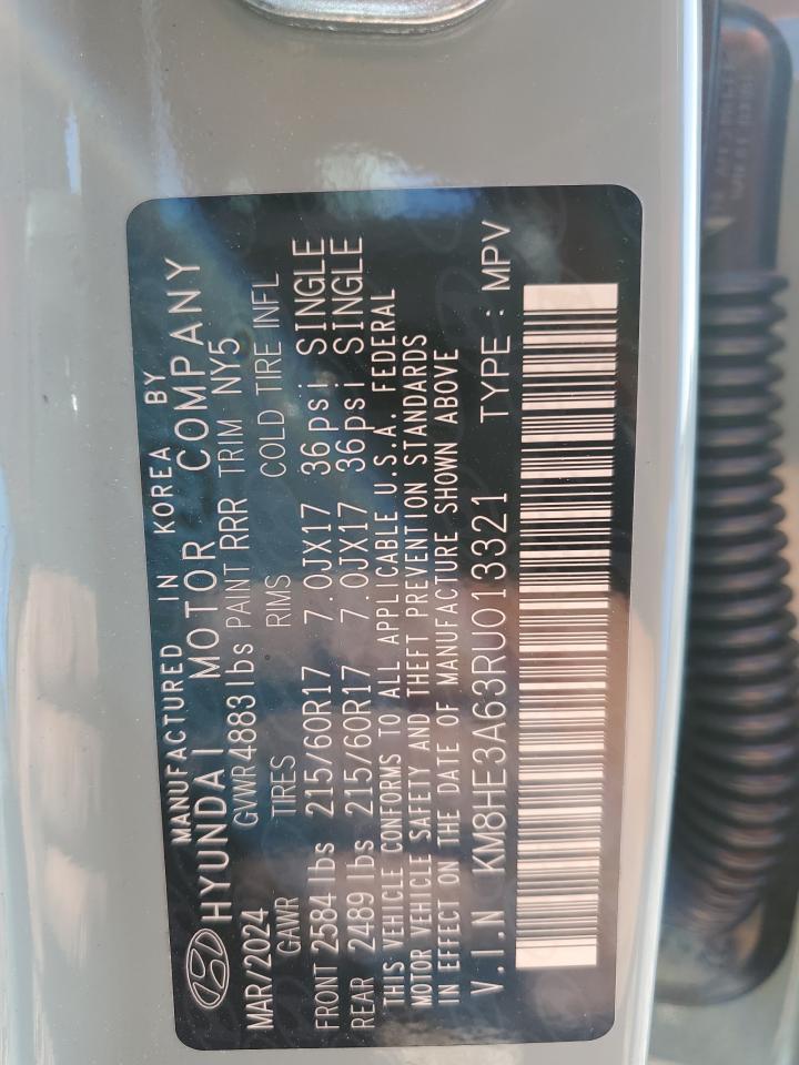 2024 HYUNDAI KONA LIMITED VIN:KM8HE3A63RU013321