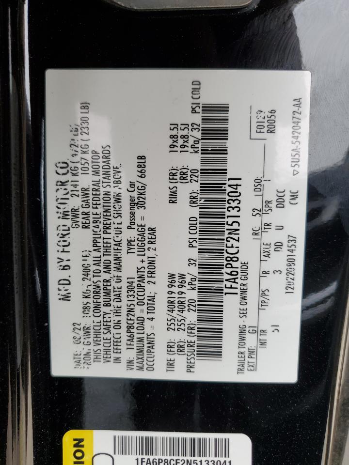 2022 FORD MUSTANG GT VIN:1FA6P8CF2N5133041