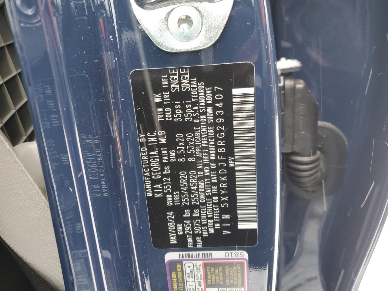 2024 KIA SORENTO SX VIN:5XYRKDJF8RG293407