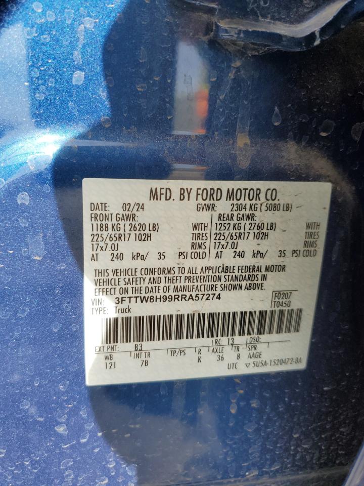 2024 FORD MAVERICK XLT VIN:3FTTW8H99RRA57274