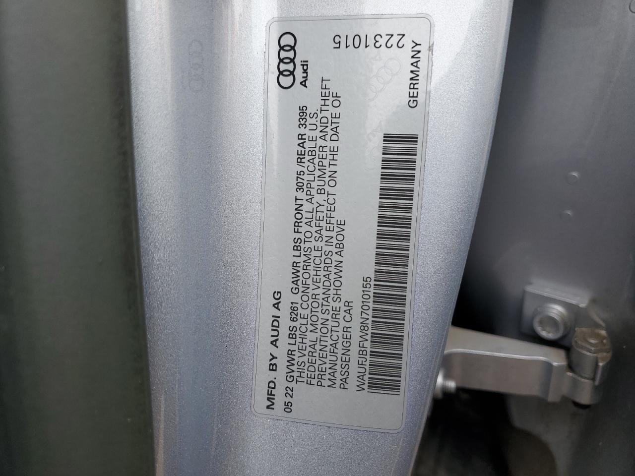 2022 AUDI E-TRON GT PREMIUM PLUS VIN:WAUFJBFW8N7010155