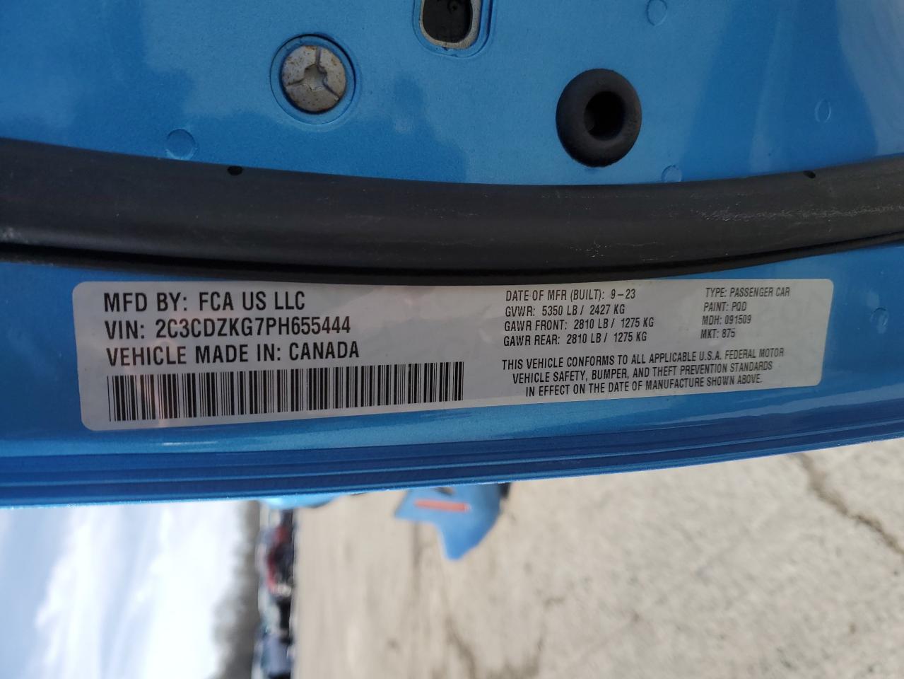 2023 DODGE CHALLENGER GT VIN:2C3CDZKG7PH655444