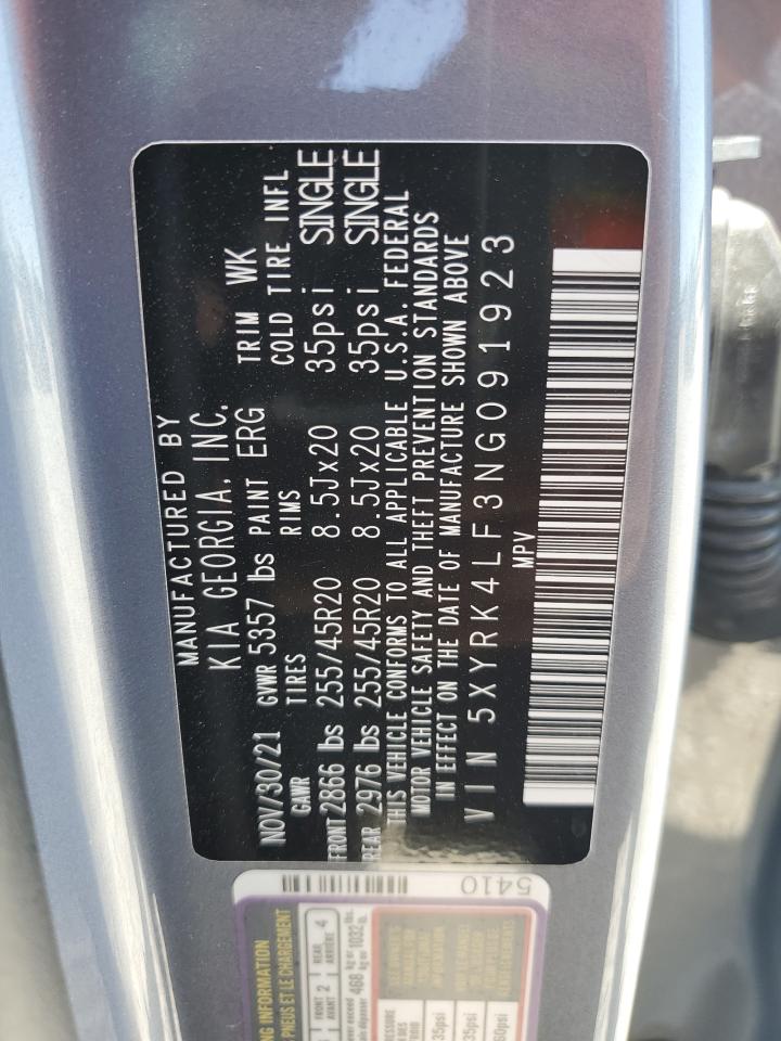2022 KIA SORENTO SX VIN:5XYRK4LF3NG091923