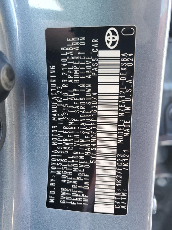 2023 TOYOTA COROLLA SE VIN:5YFS4MCE3PP163074