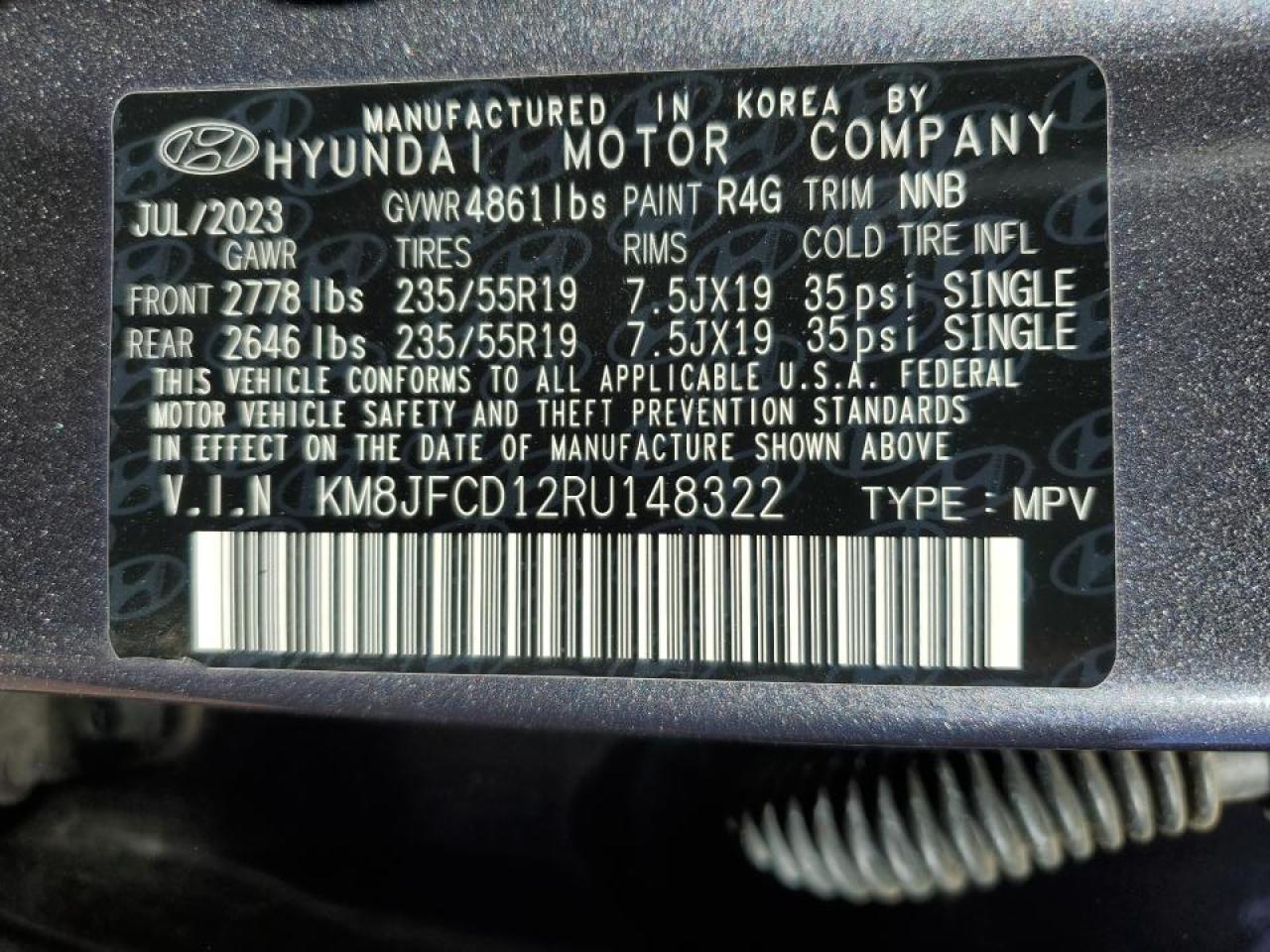 2024 HYUNDAI TUCSON N LINE VIN:KM8JFCD12RU148322