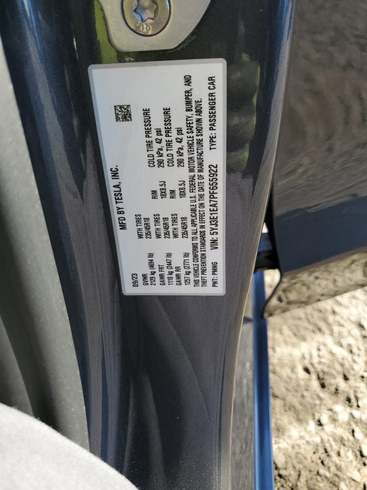 2023 TESLA MODEL 3 VIN:5YJ3E1EA7PF655922
