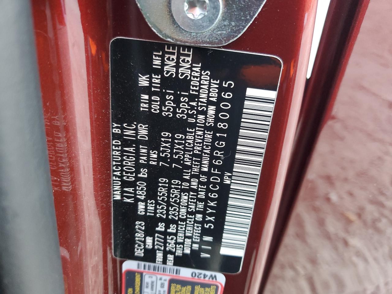 2024 KIA SPORTAGE X LINE VIN:5XYK6CDF6RG180065