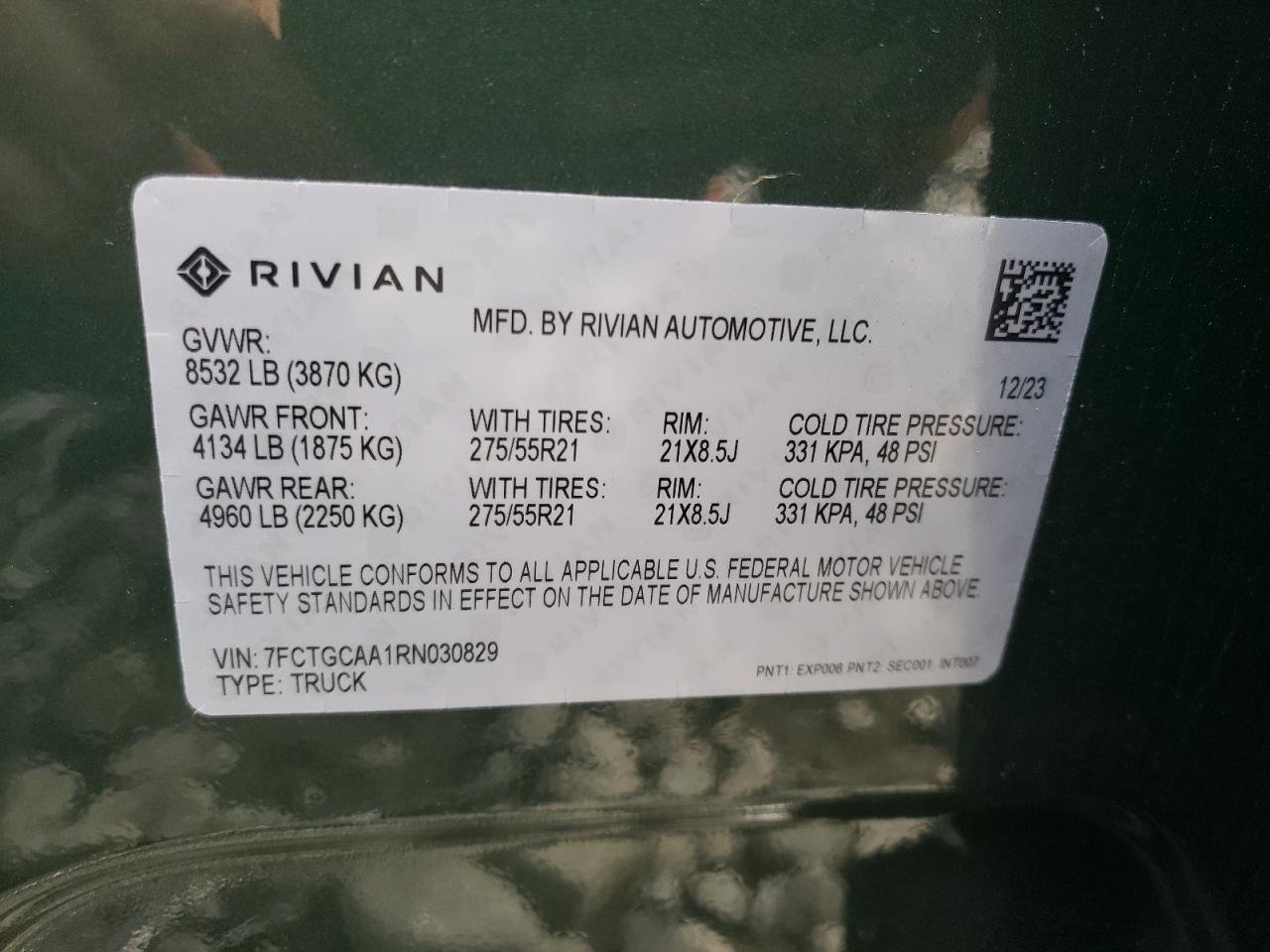 2024 RIVIAN R1T ADVENTURE VIN:7FCTGCAA1RN030829