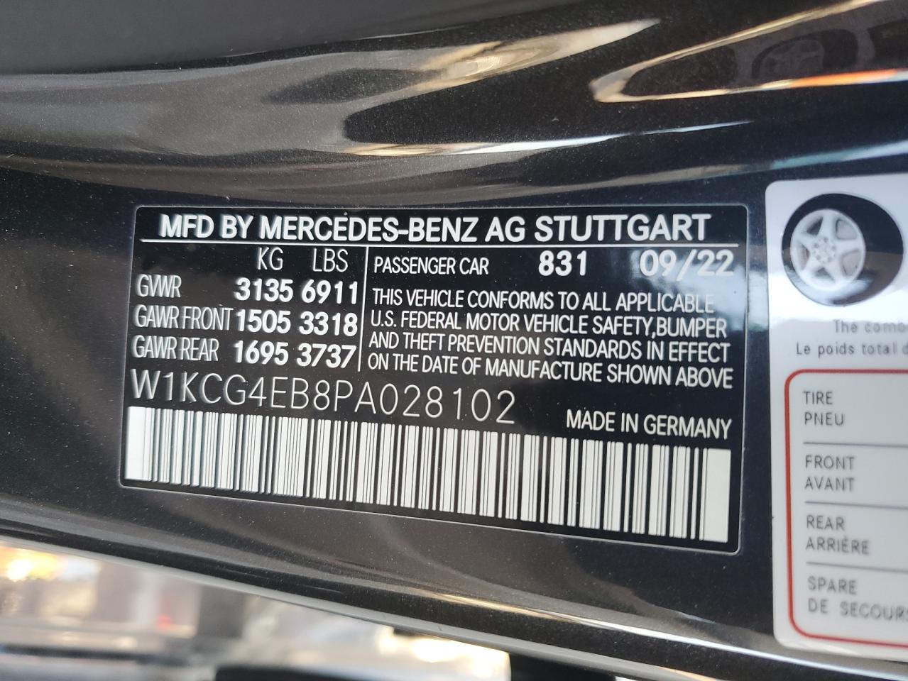 2023 MERCEDES-BENZ EQS SEDAN 580 4MATIC VIN:W1KCG4EB8PA028102