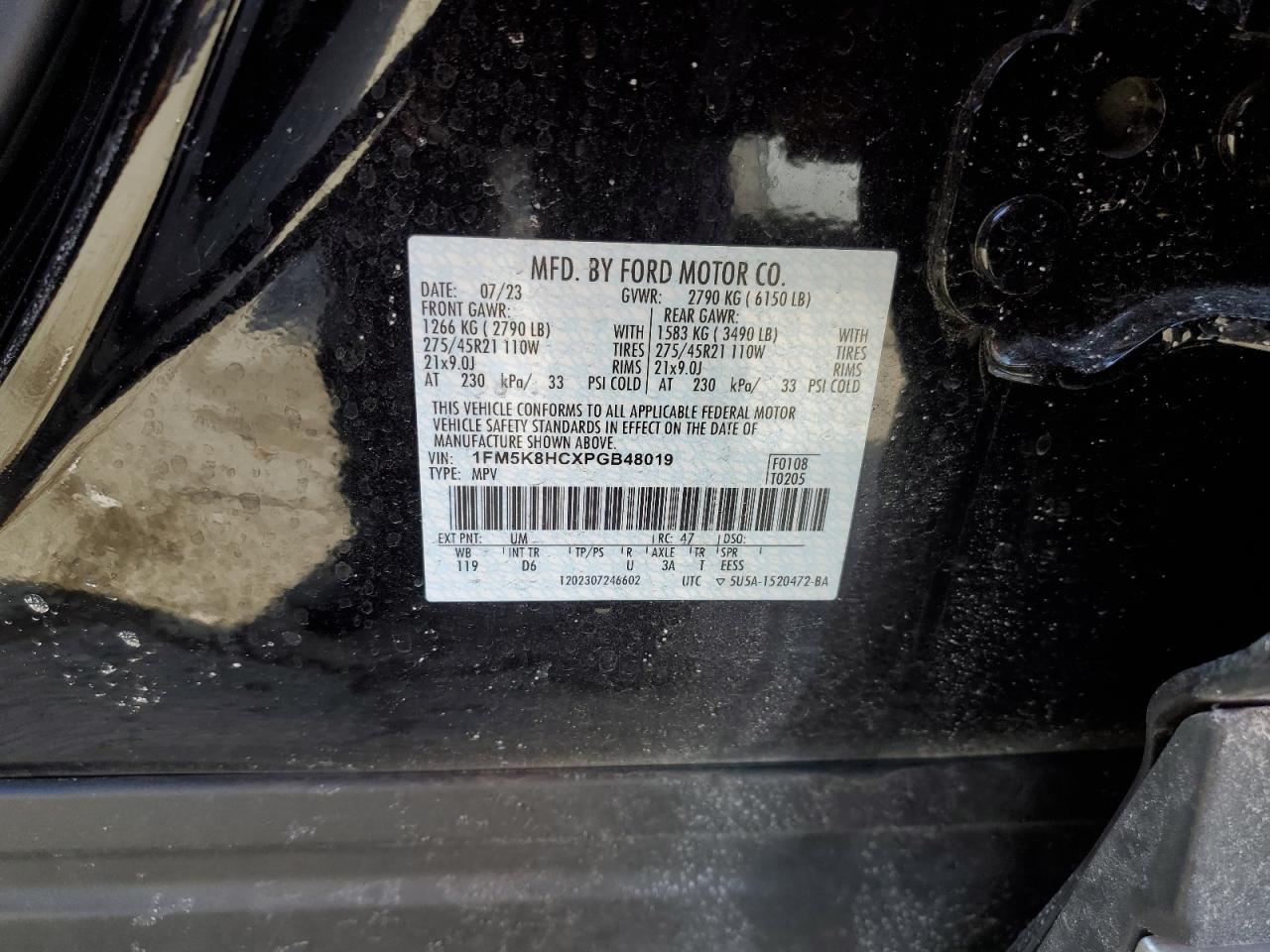 2023 FORD EXPLORER PLATINUM VIN:1FM5K8HCXPGB48019