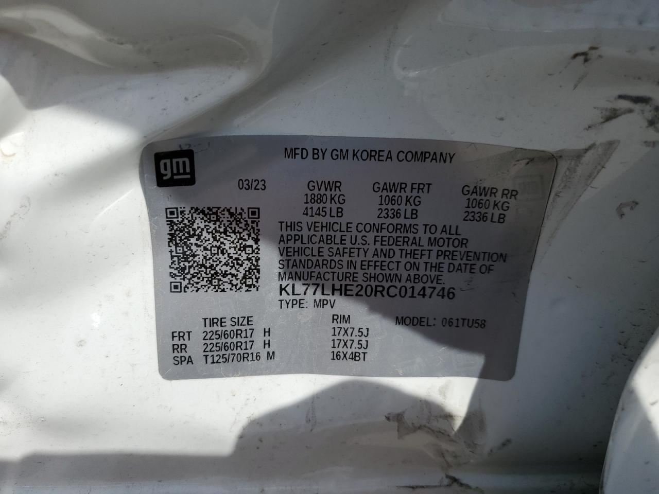 2024 CHEVROLET TRAX 1LT VIN:KL77LHE20RC014746