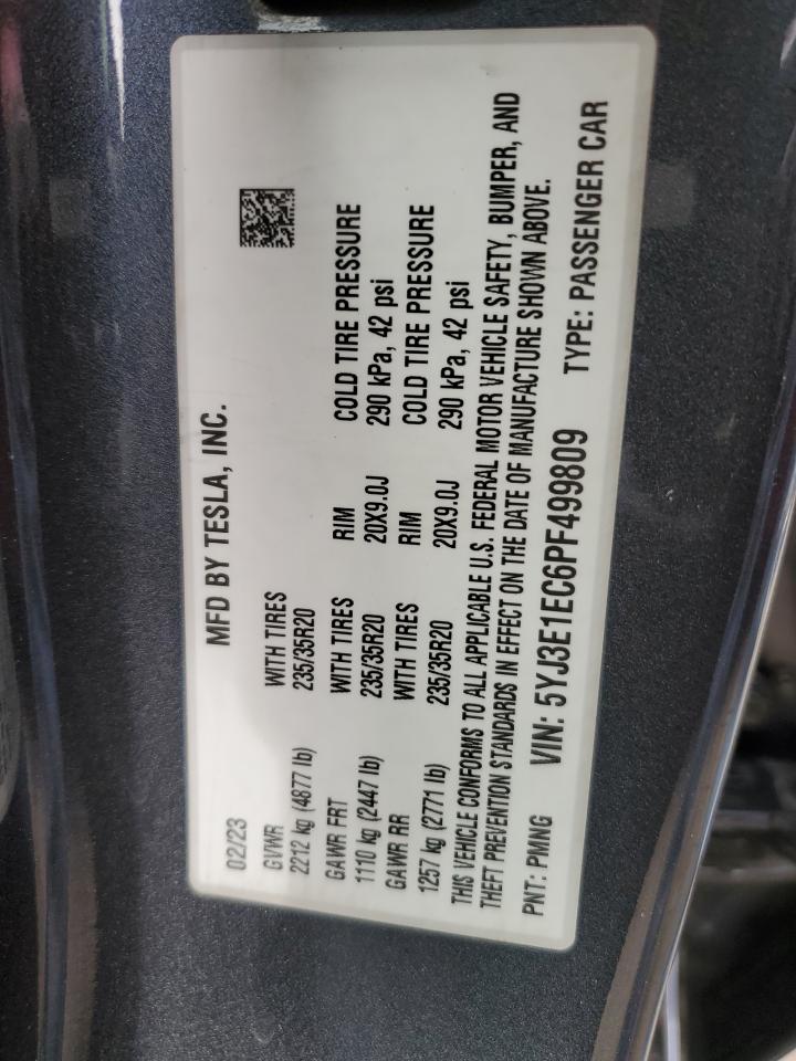 2023 TESLA MODEL 3 VIN:5YJ3E1EC6PF499809