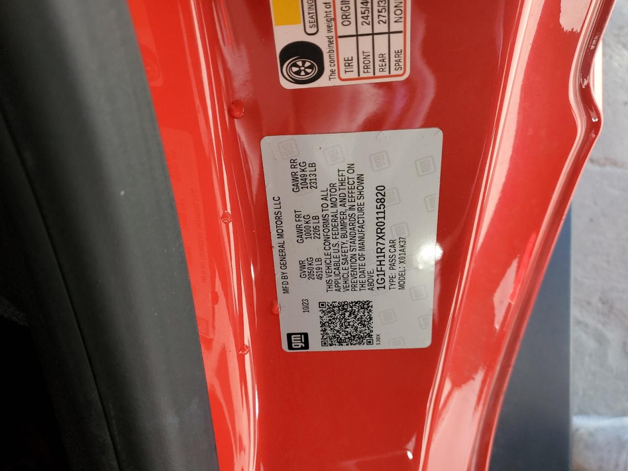 2024 CHEVROLET CAMARO SS VIN:1G1FH1R7XR0115820