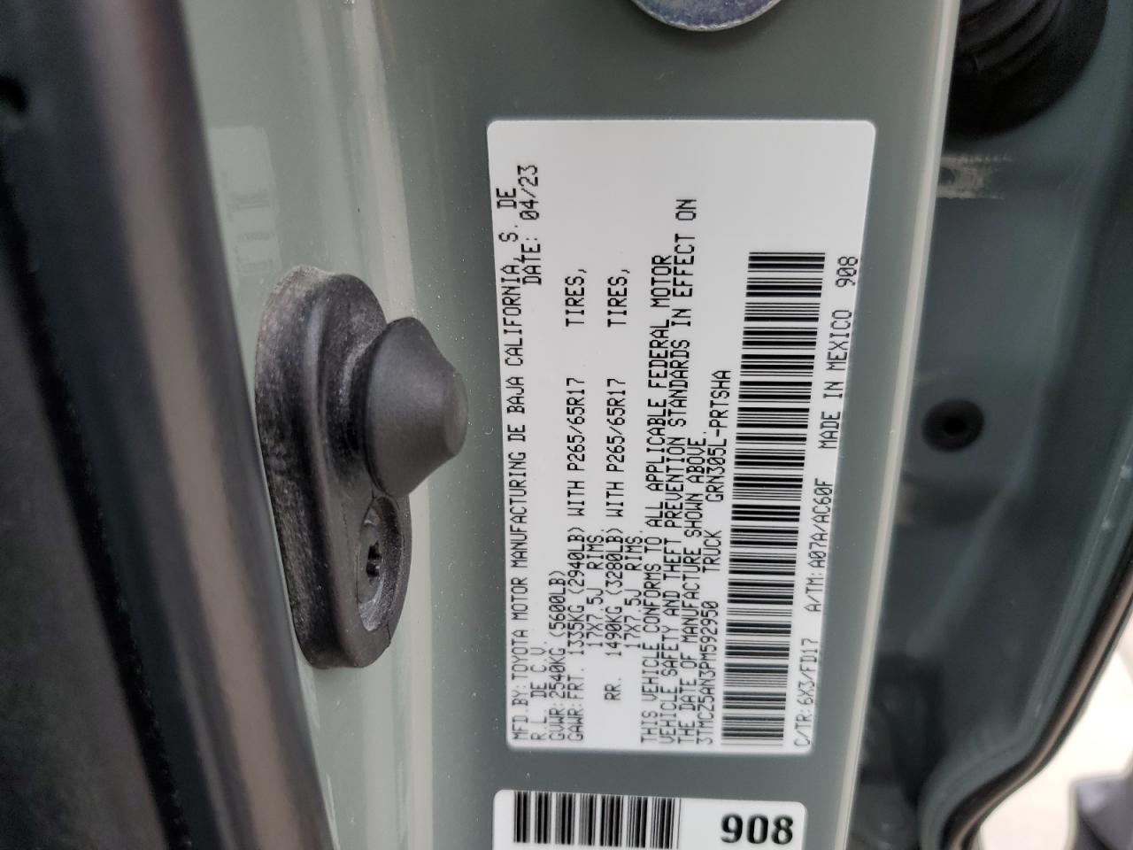 2023 TOYOTA TACOMA DOUBLE CAB VIN:3TMCZ5AN3PM592950