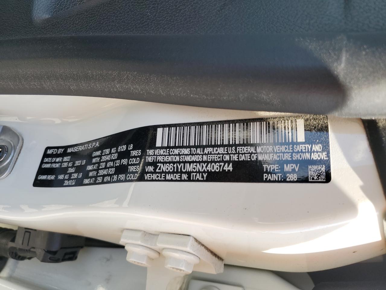 2022 MASERATI LEVANTE MODENA VIN:ZN661YUM5NX406744