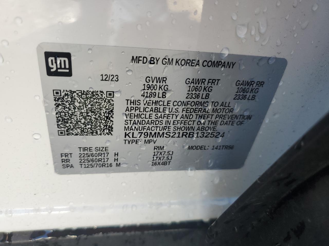 2024 CHEVROLET TRAILBLAZER LS VIN:KL79MMS21RB132524