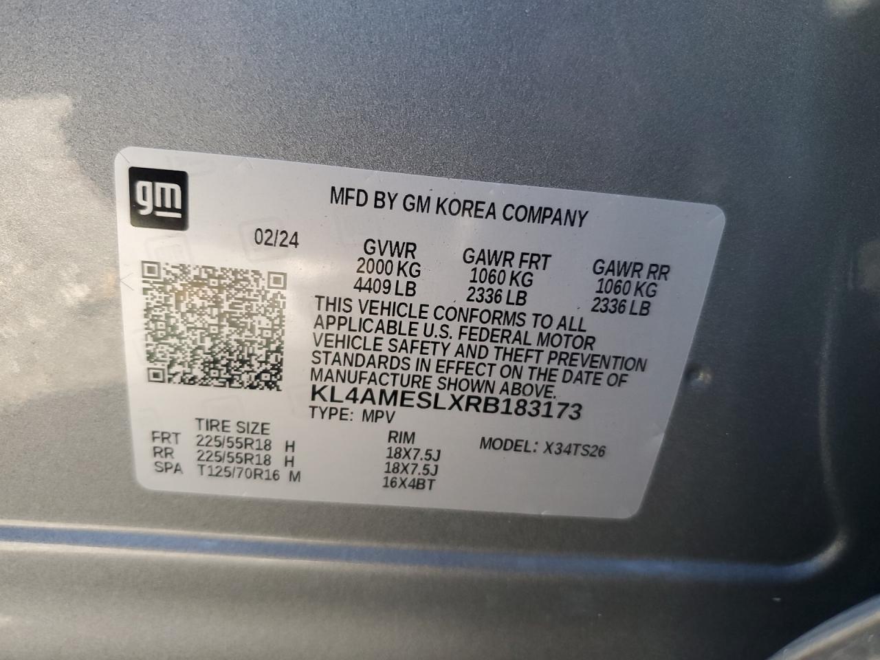 2024 BUICK ENCORE GX SPORT TOURING VIN:KL4AMESLXRB183173