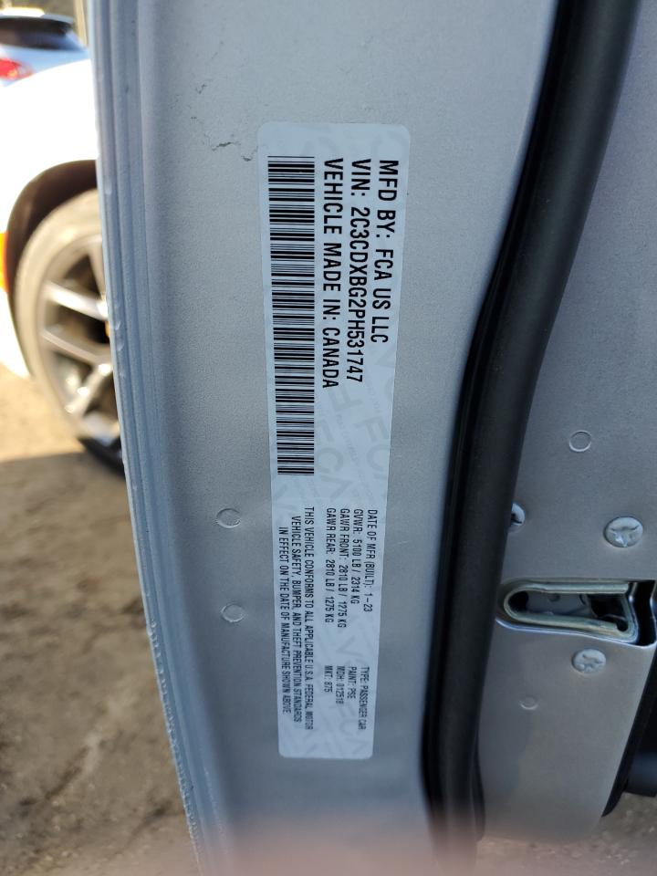 2023 DODGE CHARGER SXT VIN:2C3CDXBG2PH531747