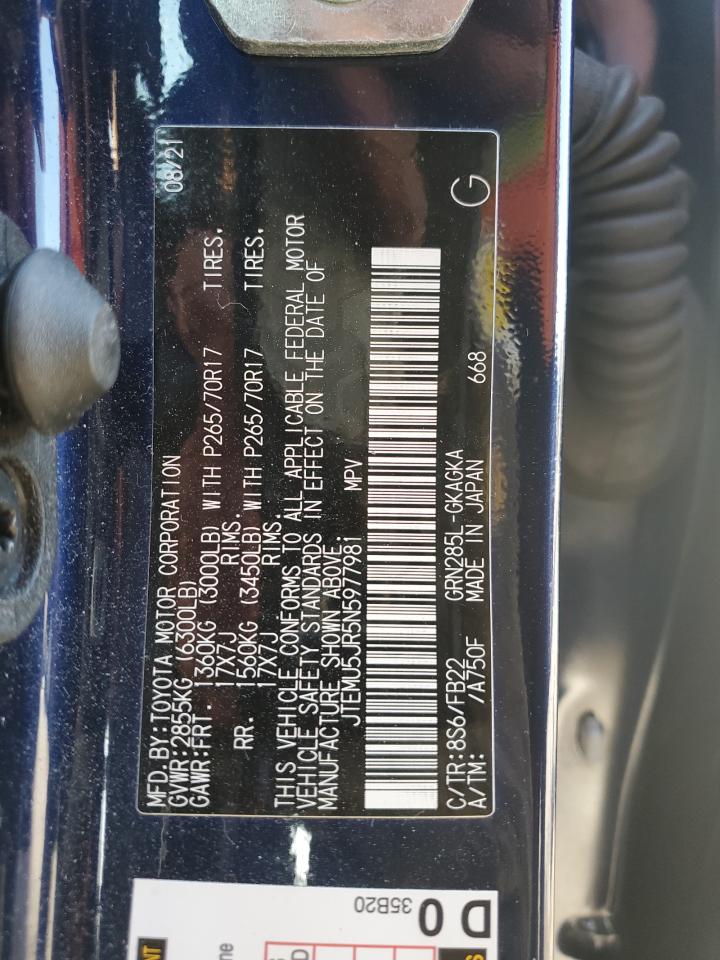 2022 TOYOTA 4RUNNER SR5/SR5 PREMIUM VIN:JTEMU5JR5N5977981