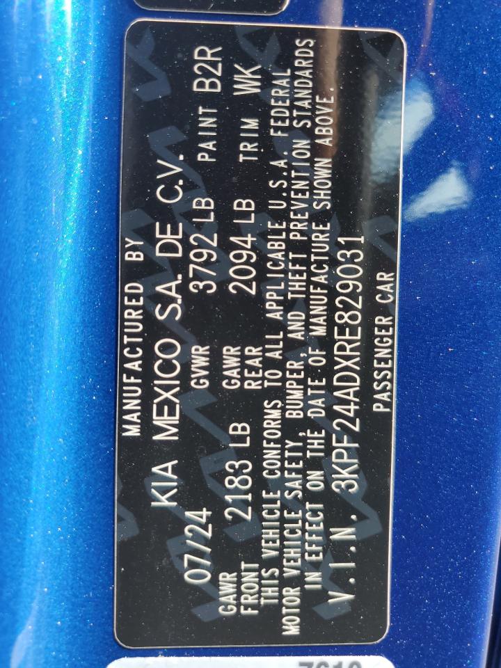 2024 KIA FORTE LX VIN:3KPF24ADXRE829031