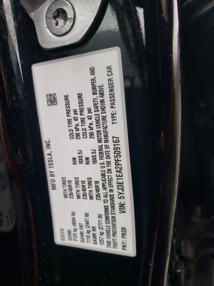 2023 TESLA MODEL 3 VIN:5YJ3E1EA2PF509167