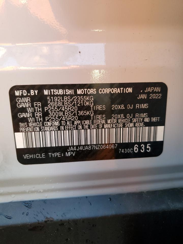 2022 MITSUBISHI OUTLANDER SE VIN:JA4J4UA87NZ064067