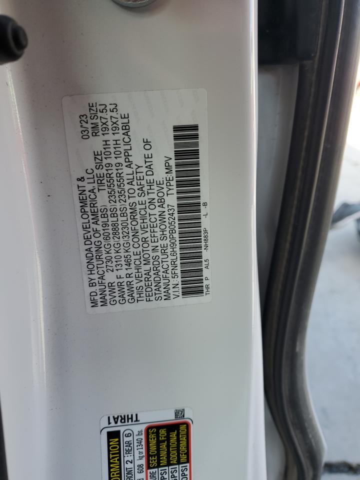 2023 HONDA ODYSSEY ELITE VIN:5FNRL6H90PB052437