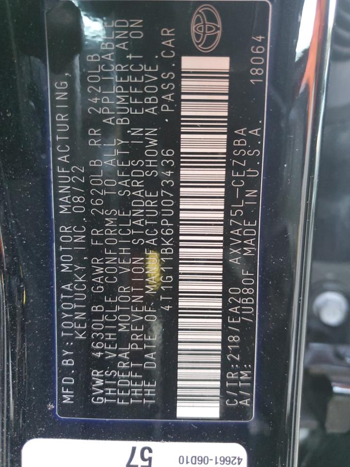 2023 TOYOTA CAMRY SE NIGHT SHADE VIN:4T1G11BK6PU073436