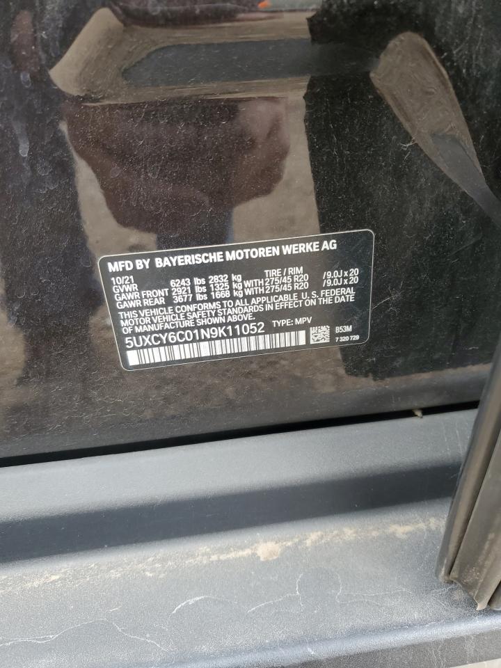 2022 BMW X6 XDRIVE40I VIN:5UXCY6C01N9K11052