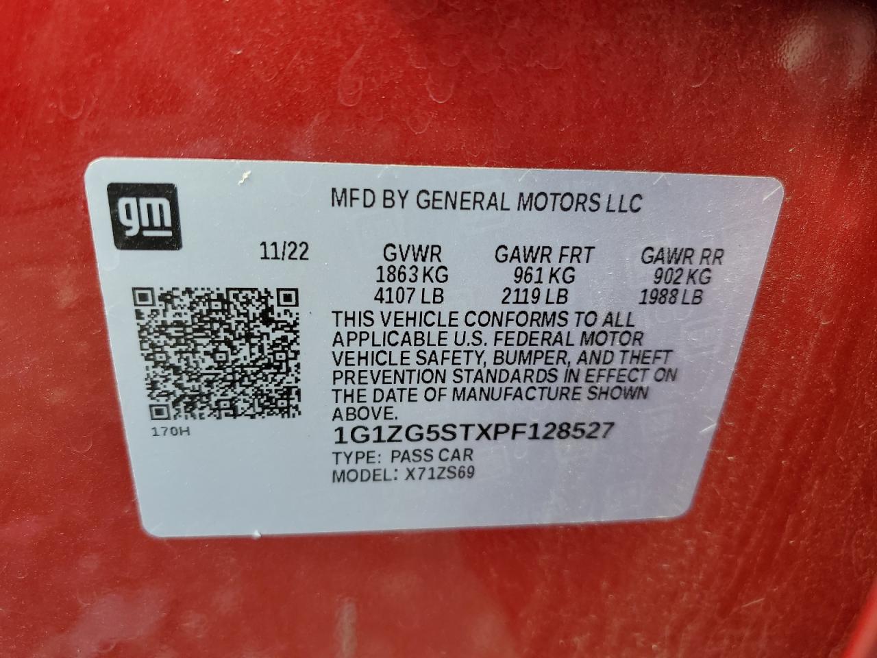 2023 CHEVROLET MALIBU RS VIN:1G1ZG5STXPF128527