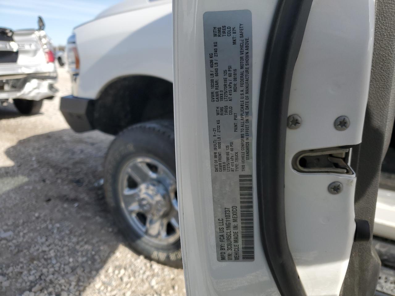 2022 RAM 2500 TRADESMAN VIN:3C6UR5CL1NG110737