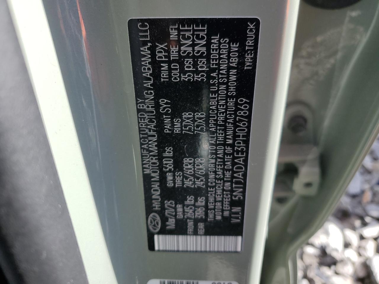 2023 HYUNDAI SANTA CRUZ SE VIN:5NTJADAE3PH067869