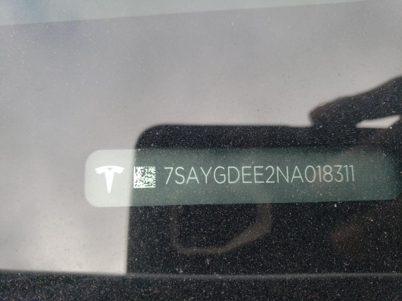 2022 TESLA MODEL Y VIN:7SAYGDEE2NA018311