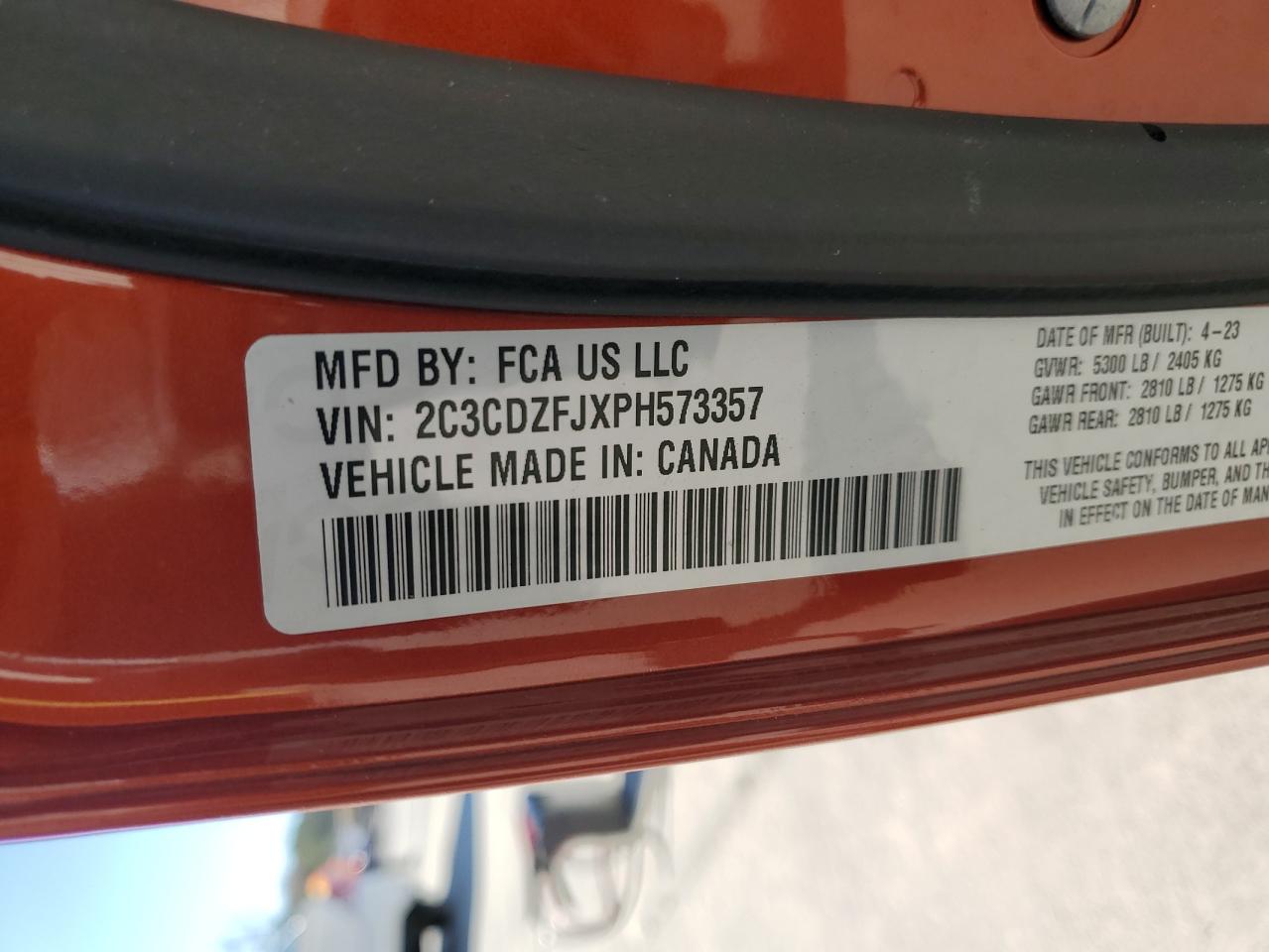 2023 DODGE CHALLENGER R/T SCAT PACK VIN:2C3CDZFJXPH573357